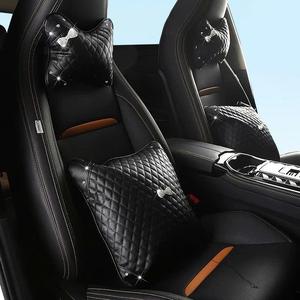 Bộ Gối Tựa Đầu Cao Su xe ô tô, Lưng Hình Nơ Đá ,Chất Liệu Da PU Cao Cấp Trang Trí Xe Hơi