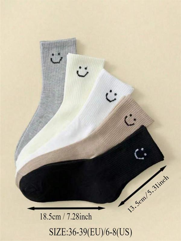 Women's 5 Pairs Cartoon Face Print Crew Socks, Cute Comfy Breathable Socks for Daily Wear, Women's Socks for All Seasons 1