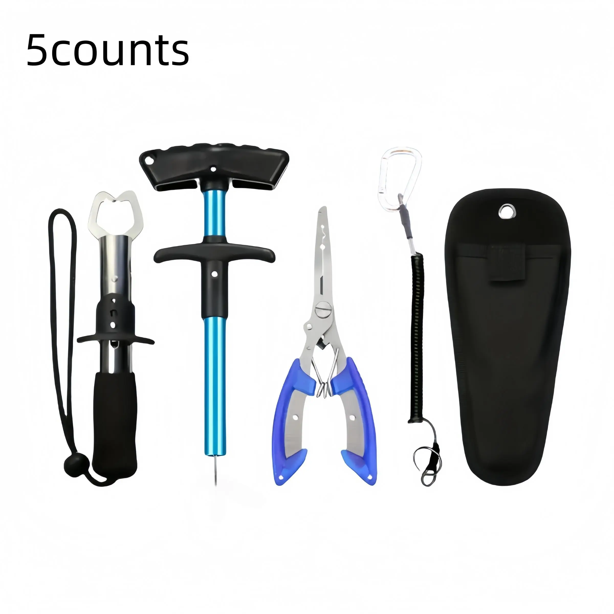 Fishing Tool Set, 5 Counts/set Stainless Steel Pliers & Hook Remover & Lip Gripper & Protective Cover & Lanyard, Fishing Accessories for Freshwater & Saltwater