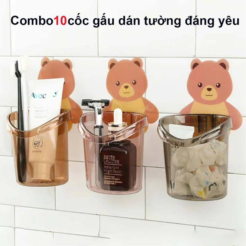 Combo 10 cốc gấu dán tường đang yêu Đựng Bàn Chải , Để Nhà Tắm, Bàn Chải