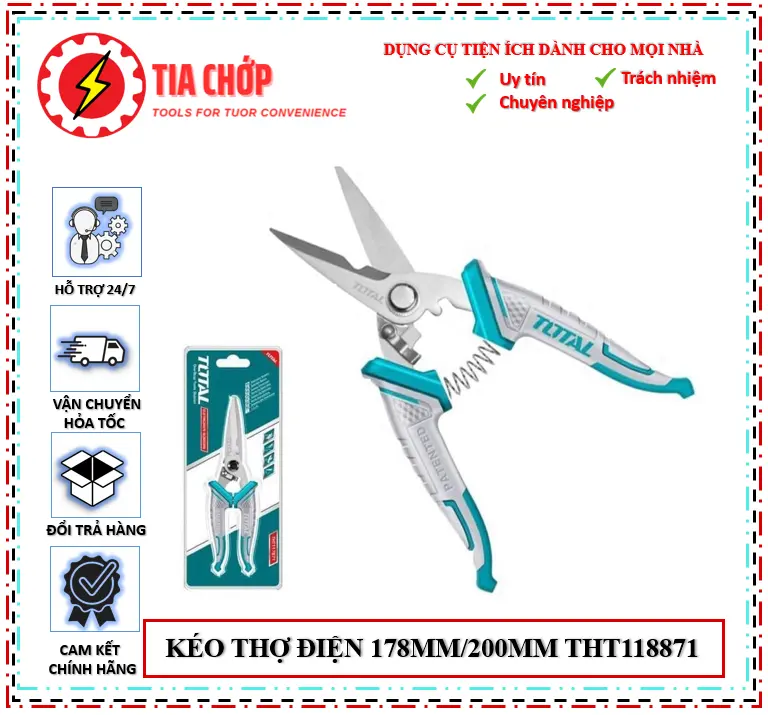 ĐỒ NGHỀ TOTAL Kéo thợ điện 178mm THT117871 / 200MM THT118871