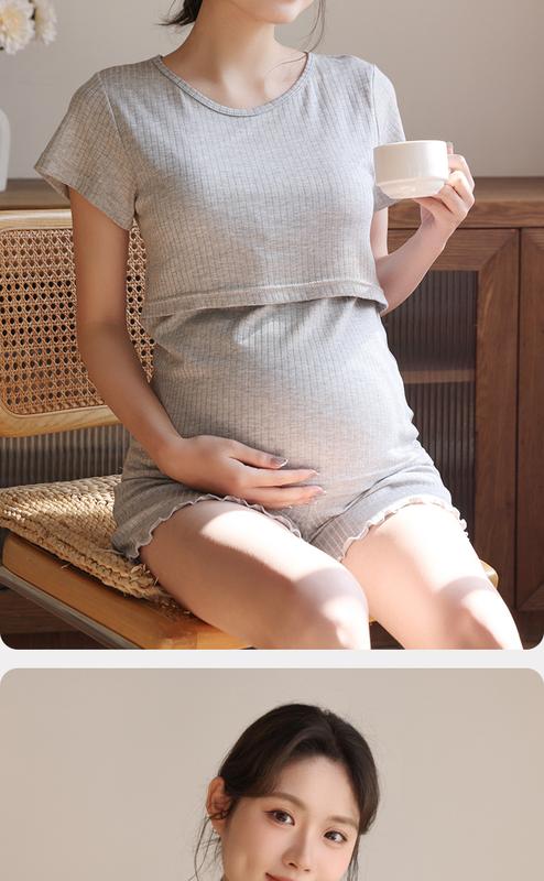 Product Introduction of Breastfeeding short sleeved shorts set, pregnant women's pajamas, summer thin design, postpartum home clothes, two-piece set, nursing clothes, confinement clothes 13