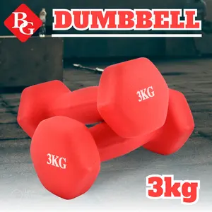 BGsport DUMBBELL GYM BARBEL ALAT ANGKAT BEBAN Rubberized cast iron 3KG x 2Pcs dumbbell  set