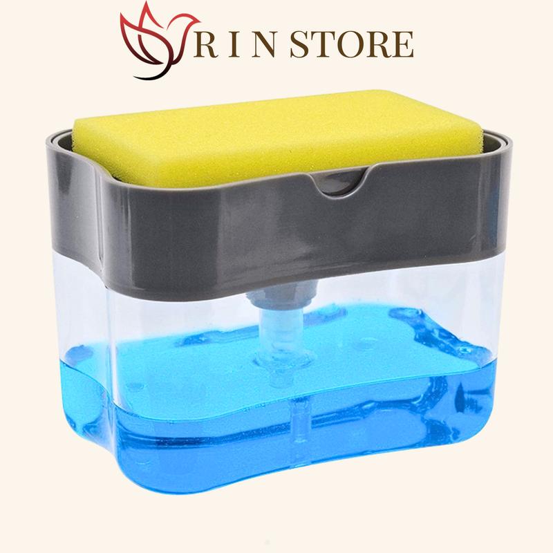 Hộp Đựng Nước Rửa Chén Có Vòi Bơm Và Khay Đựng Miếng Bọt Biển 2in1 Thiết Kế Vòi Ấn Lấy Xà Bông Tạo Bọt Tiện Dụng RIN