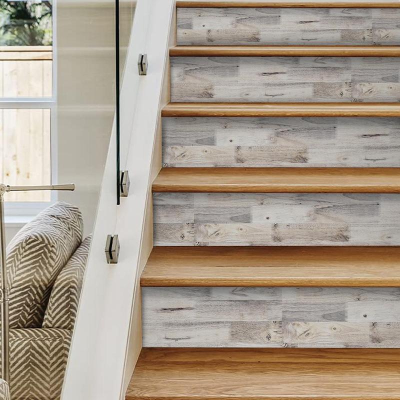 7pcs/set Simulation Wood Grain Pattern Stair Decor Sticker, Self-adhesive Waterproof Sticker for Floor & Wall, Home Decoration Sticker, Interior 3