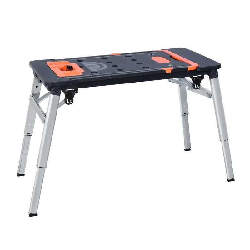 LEADALLWAY 7-in-1 Folding Portable Workbench Painted Work Table as Workbench, Scaffold,Platform,Sawhorse,Car Creeper and Hand Truck with 4 Wheels 0