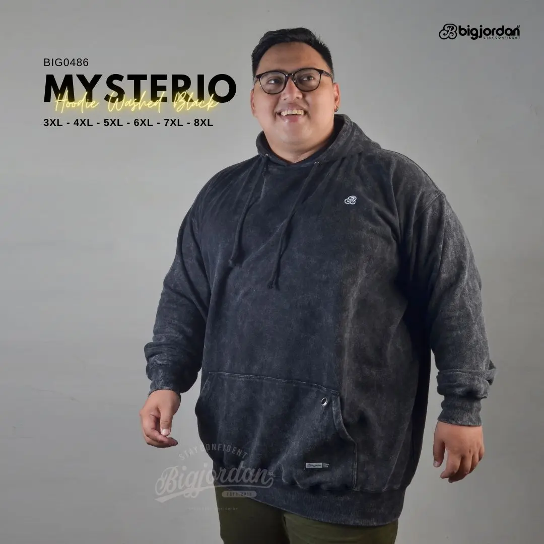 BIGJORDAN.ID MYSTERIO pullover hoodie washed black big size XXXL XXXXL XXXXXL sweater hoodie jumbo 6XL 7XL 8XL washing tiedye hitam