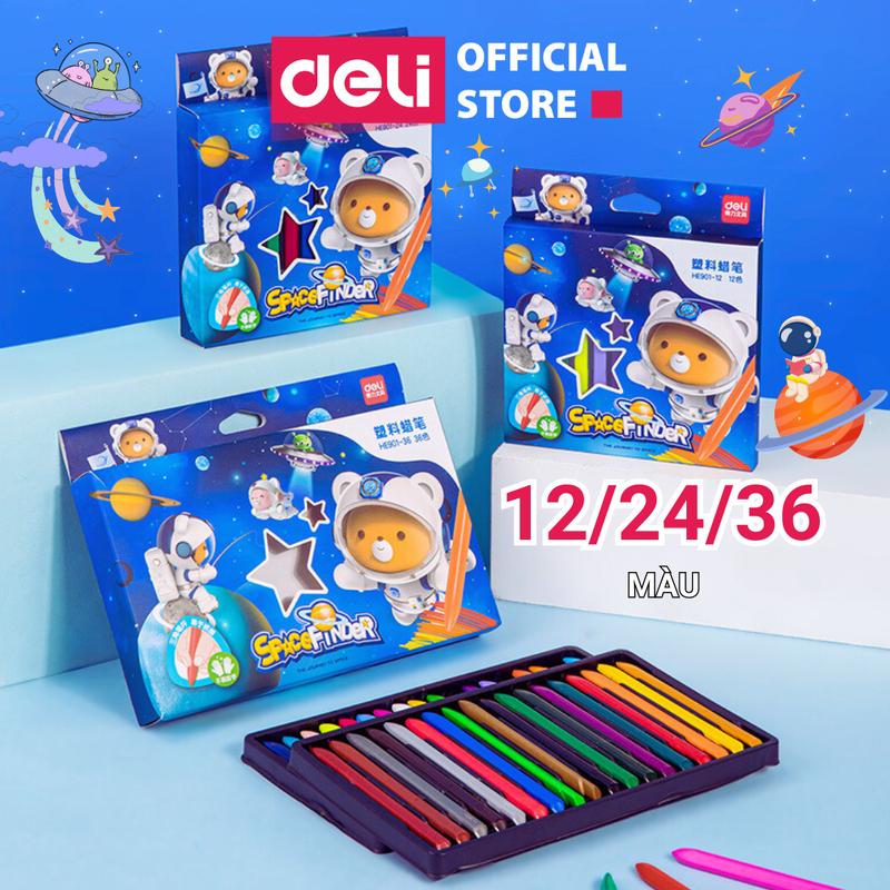 Bút sáp màu hữu cơ Deli cho bé tập vẽ không bẩn tay sáng tạo với 12 18 24 màu - An toàn khi sử dụng - Tô màu vẽ tranh trẻ em
