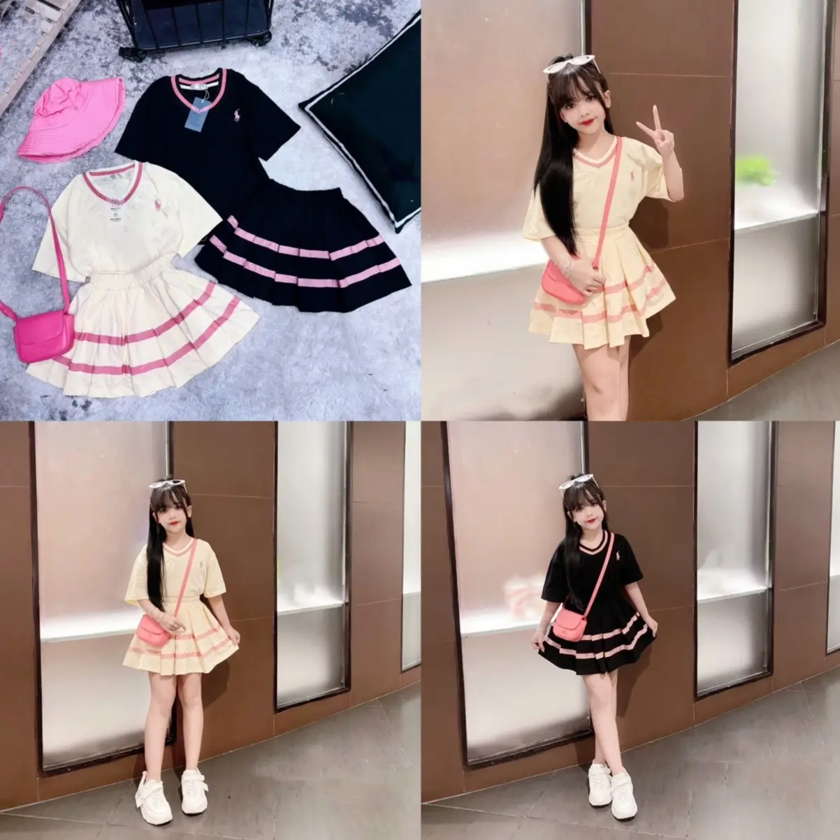 ￼Set váy cổ tim thêu ngựa hồng cho Bé 18kg - 43kg