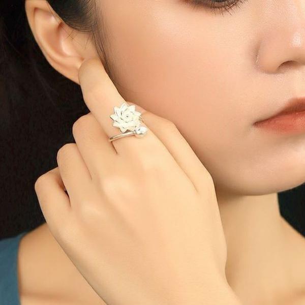 Nhẫn thời trang Trung Quốc dành cho phụ nữ, nhẫn phong cách cổ đại, thích hợp, nâng cao, không phai màu, mở, bàn tay béo lớn, cộng với kích thước, Màu bạc Hoa Voi Cua Đeo Tay 4