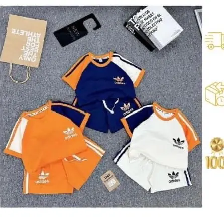 Bộ sét cotton cho bé trai, bé gái siêu hót - màu cam, xanh, be - Vải Cotton 0
