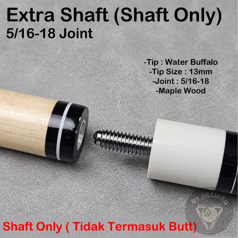 Shaft Only Extra Shaft Billiard - Maple Wood Shaf Kayu Billiar Tanpa Butt 2