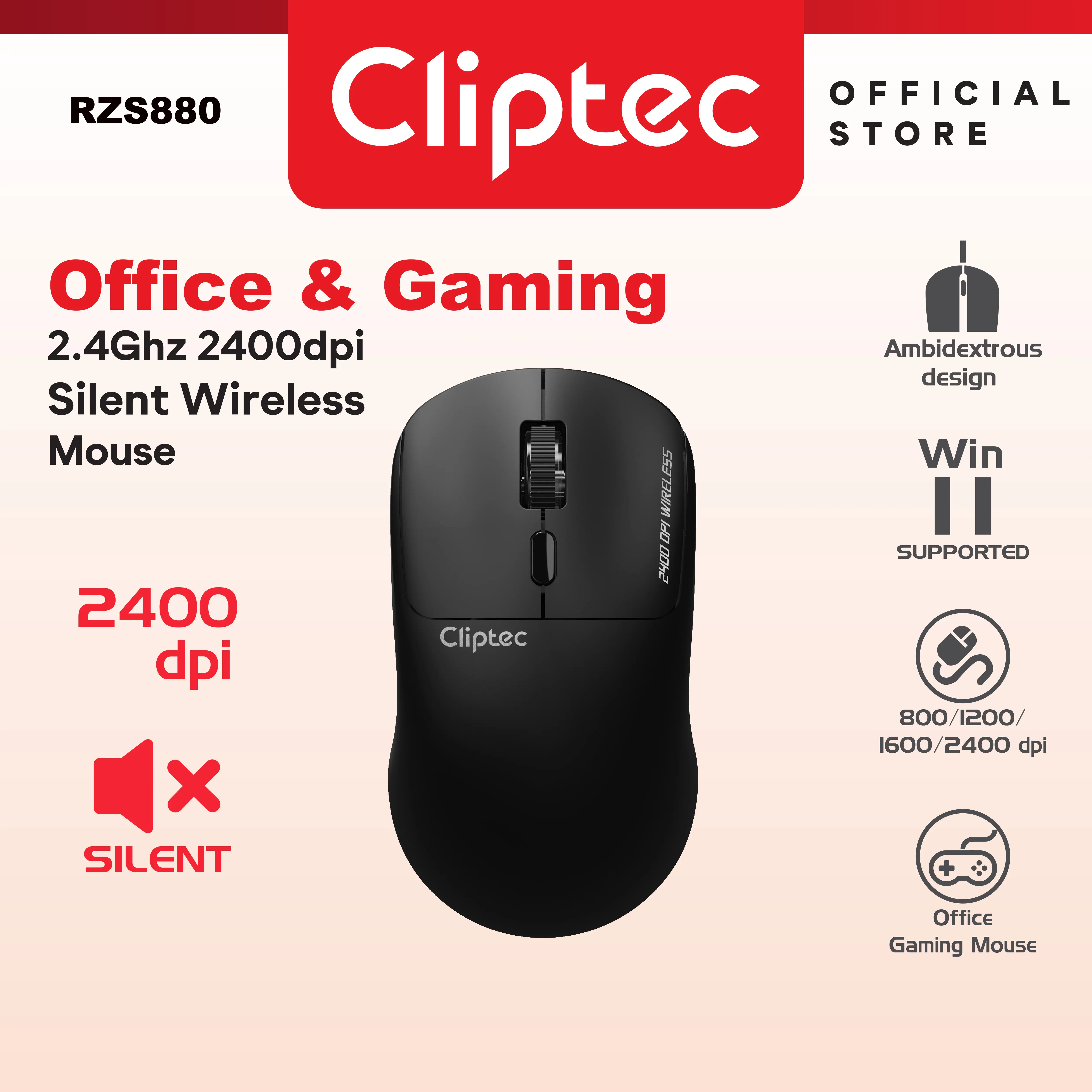 Cliptec RZS880 2400DPI Silent Wireless Mouse 2.4GHz – Ergonomic ...