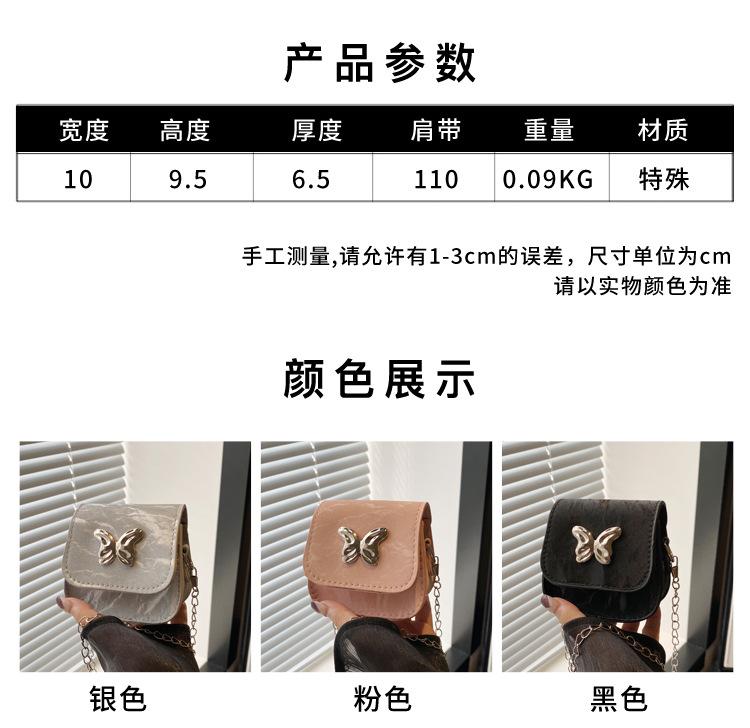 Product Introduction of 2024 Fashionable New Fresh Sweet Small Square Bag Butterfly Decoration Mini Advanced Texture Chain Crossbody Lipstick Pack 0