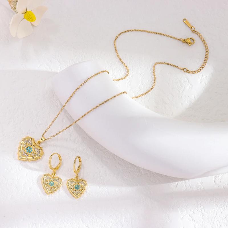 Product Introduction of New In Blue Evil Eyes Necklaces Earrings For Women Trendy Retro Style Punk Female 18K Gold Plated Stainless Steel Jewelry Set 8
