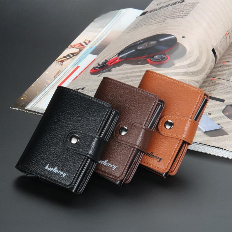 Men's Card Holder in European and American Style with Lychee Pattern, Automatic Pop-up Card Type Clasp Wallet, Metal Aluminum Box Card Sleeve 4