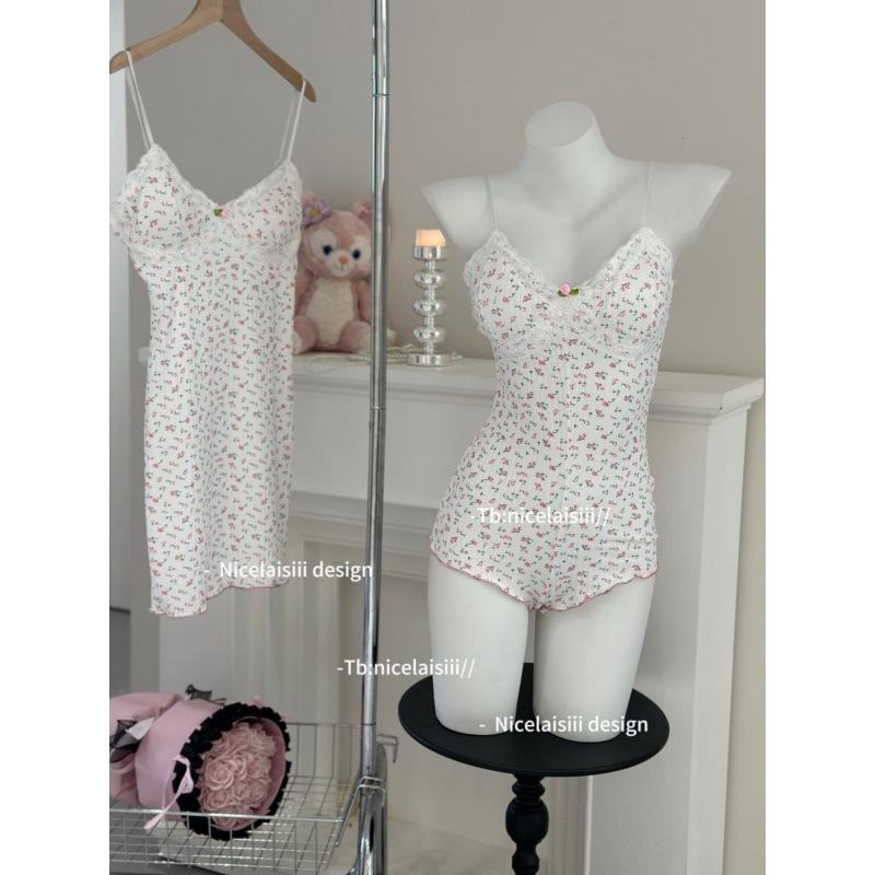 Product Introduction of Bộ Đồ Ngủ Hoa Kiểu Pháp, Bộ Sưu Tập Mùa Hè Mới Năm 2024, Áo Jumpsuit Quần Nữ Có Dây Đeo Cổ Chữ V, Váy Ngắn 10