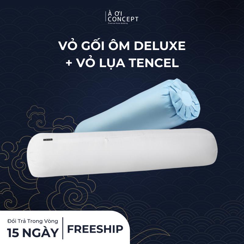 Combo Gối Ôm Deluxe Gòn Lông Vũ Và Vỏ Gối Ôm Lụa Tencel Hàn Quốc Cao Cấp À Ơi Concept Màu Trơn Size 37x100cm