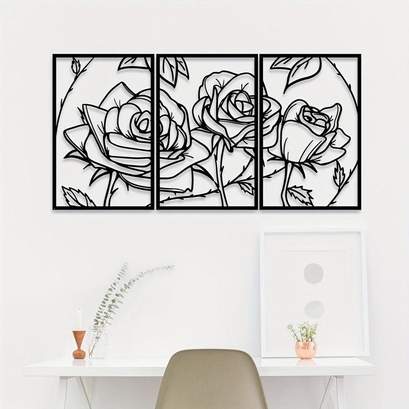 Rose Pattern Metal Wall Art, 3 Counts/set Stereoscopic Metal Rose Wall Decor, Wall Art Decoration for Home Bedroom Living Room Office, Valentine's Day Gift Idea 3