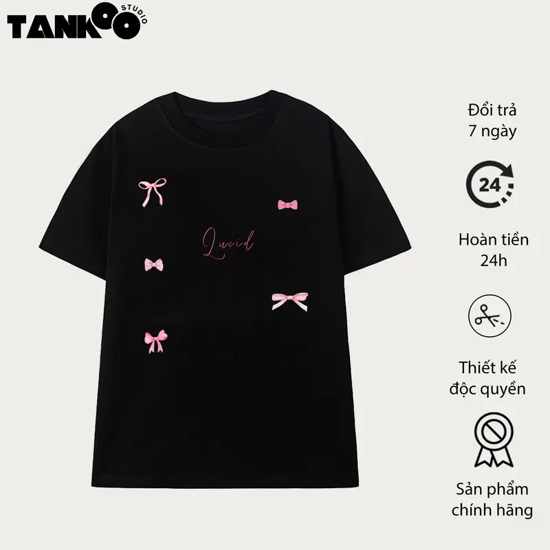 áo thun in chữ lucid nơ dễ thương đáng yêu dành cho nữ, áo thun chất cotton siêu thấm hút Top Women Cổ Tròn Top Women 0