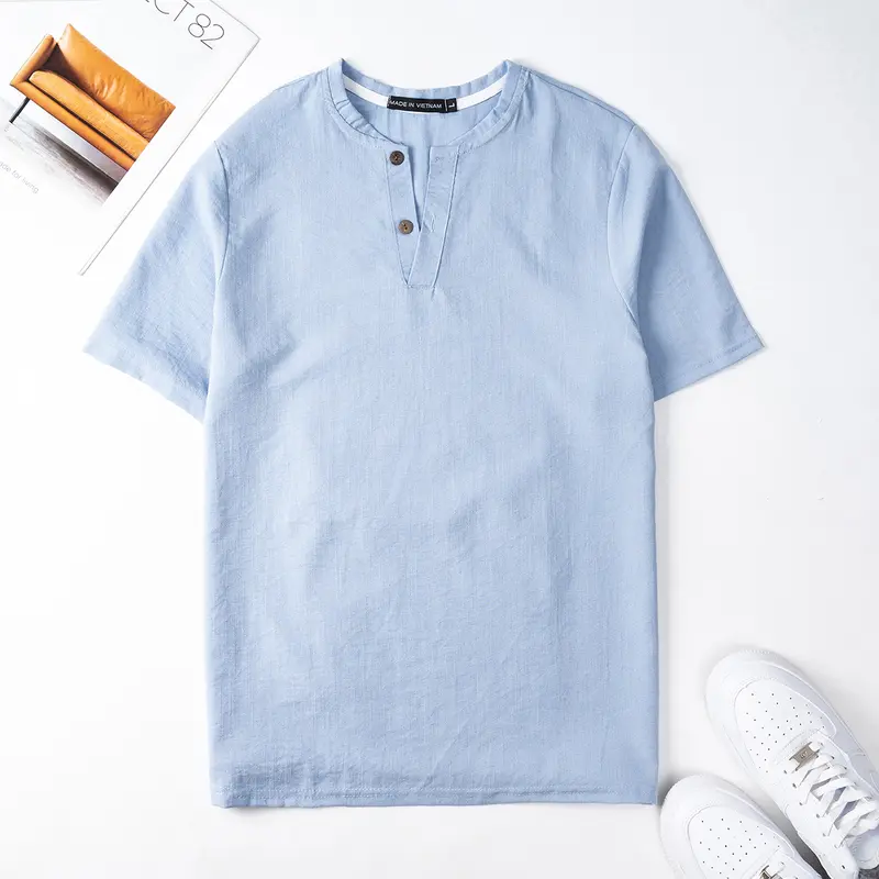 Áo Đũi Nam Cổ V Tay Ngắn Chất Liệu Đũi Mềm Mịn Mát Nhẹ Thoáng Mặc Như Không Mặc Menswear Cổ Tròn Sơ Mi Đen 2