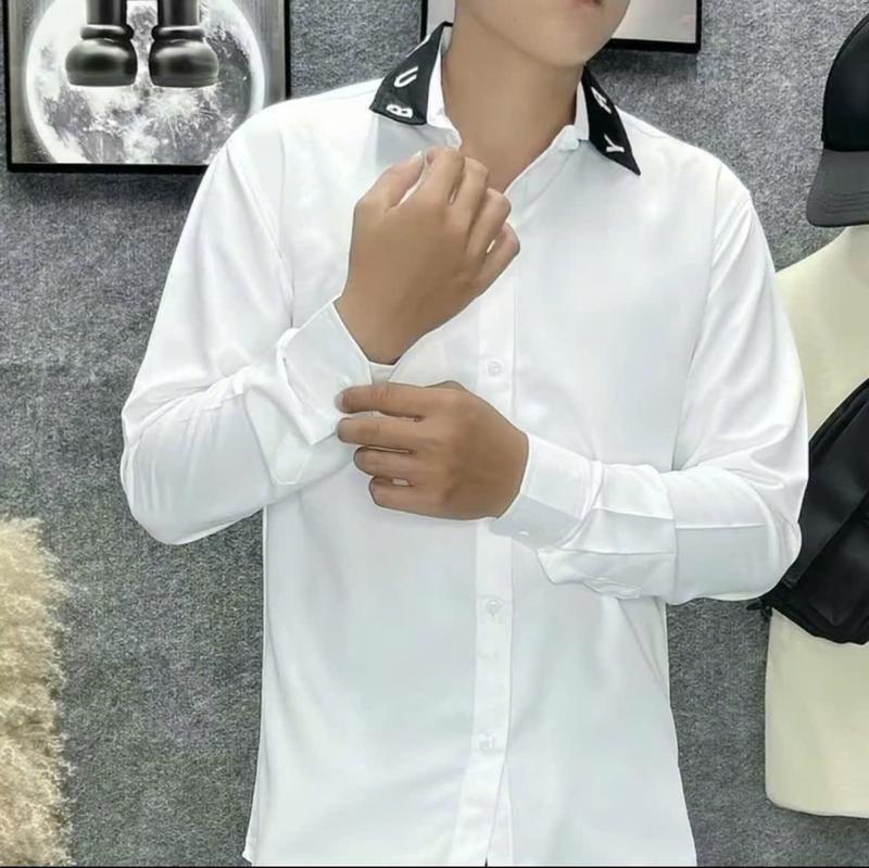 Product Introduction of Áo Somi Lụa Trắng Dài An Thuyên thêu chữ cổ  Menswear Nam Màu Trắng Sơ Mi sơmi 2
