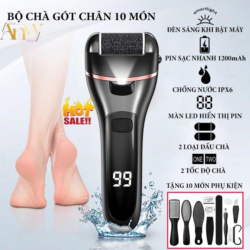 Máy chà gót chân tẩy tế bào chết, máy mài gót chân 2 tốc độ tặng kèm bộ phụ kiện 10 món, Dụng cụ chà gót chân cầm tay