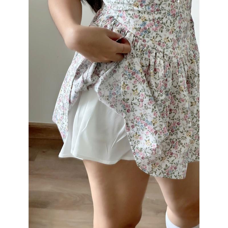 Đầm Nữ Hoa Mini Hai Dây Bản To Cổ Vuông Chiết Eo Form Ngắn Dịu Dàng Mùa Hè 3