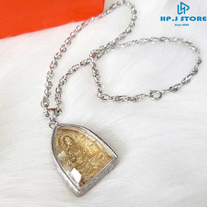  Mặt dây chuyền tượng Phật Tổ Như Lai trắng vàng Trang sức vòng cổ Phật A Di Đà kèm dây đeo xoán 4.5mm. Women Voi Men Titan Móc Khoá Chain 