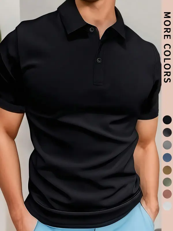 Men's Solid Color Pique Polo Shirt, Regular Fit Casual Breathable Comfortable Short Sleeve Top for Outdoor Daily Wear, Men's Clothes for All Seasons, Tropical 1