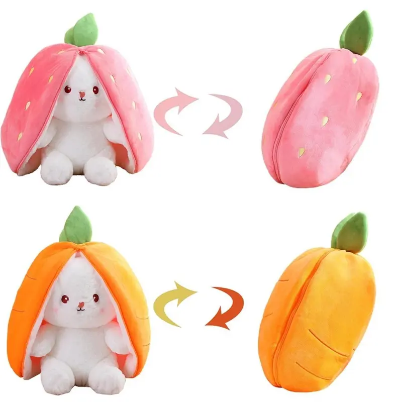 Strawberry & Carrot Design Plush Toy, 1 Count Cute Rabbit Plush Toy, Soft & Comfy Plush Toy for Kids & Adults, Birthday Gift 0