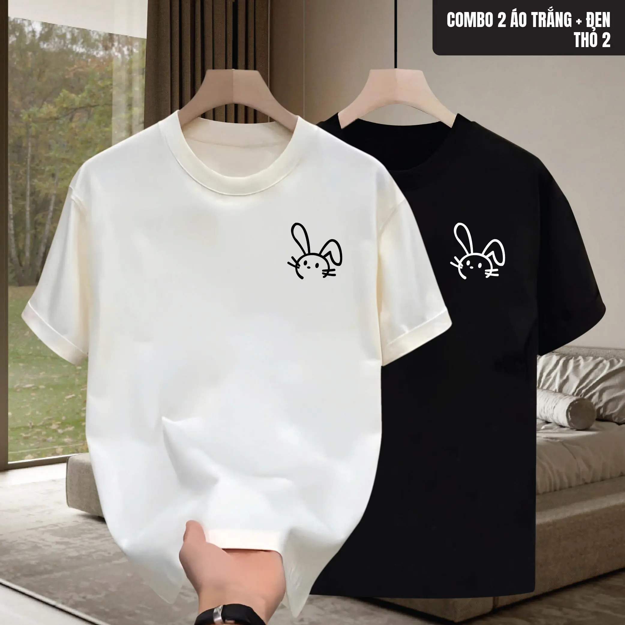 Áo thun Cổ tròn THỎ 2 form Unisex nam nữ, chất liệu cao cấp, phong cách trẻ trung, cực chất, năng động Áo phông - MANTINO BASIC aothun  basic