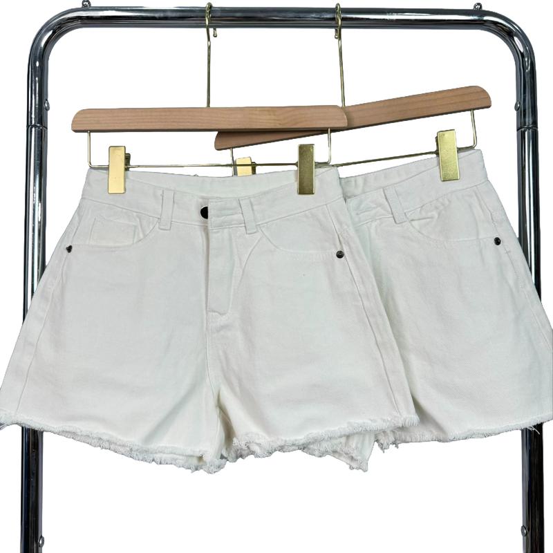  NQ Jeans Quần Short Nữ Lưng Cao Form Chữ A Màu Trắng S01  Form Nhỏ  