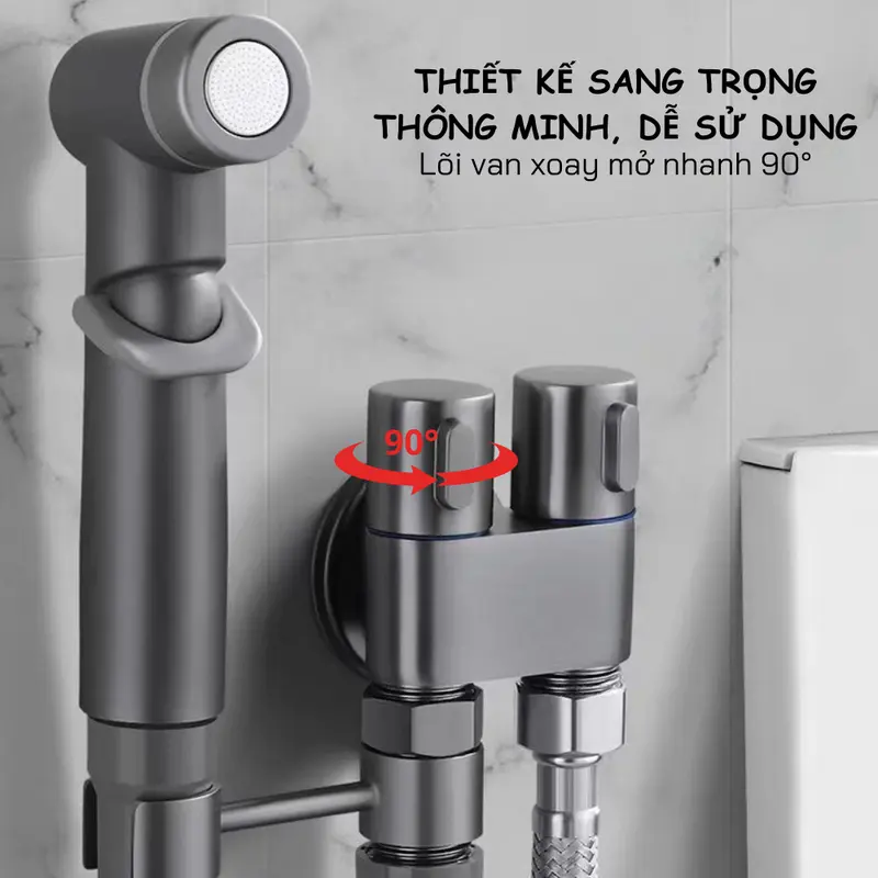 Vòi Xịt Vệ Sinh Bộ Vòi Sịt Vệ Sinh Tăng Áp Vòi Bồn Cầu Inox 304 Chia 2 Đầu Nước Không Gỉ 4
