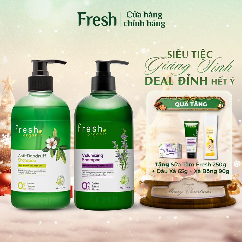  Combo 2 Dầu Gội FRESH ORGANIC Thành Phần Hữu Cơ Lành Tính Anti Dandruff Và Rosemary Hỗ Trợ Giảm Rụng Và Gàu Ngứa 500g Chai 