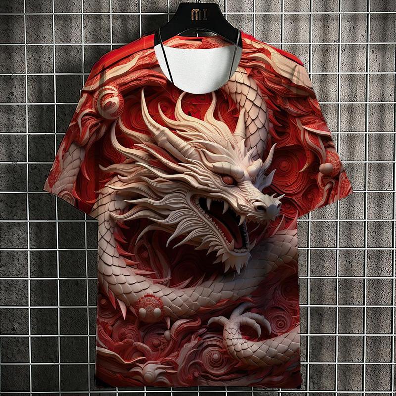 Áo Phông Năm Rồng, Dành Cho Nam Giới, In Hình Rồng 3D, Quần Áo Nam, Thiết Kế Đường Phố, ngắn Tay, Dáng Rộng Vừa Vặn, Áo Ngoại Cỡ Áo Thun, Hàng Có Sẵn Sẵn 6