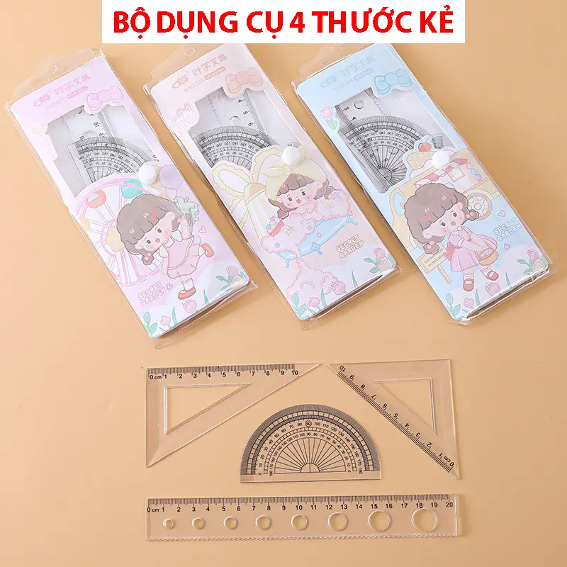 Bộ đồ dùng học tập 4 thước eke đóng túi kích thước 20cm nhiều mẫu mã lựa chọn 0