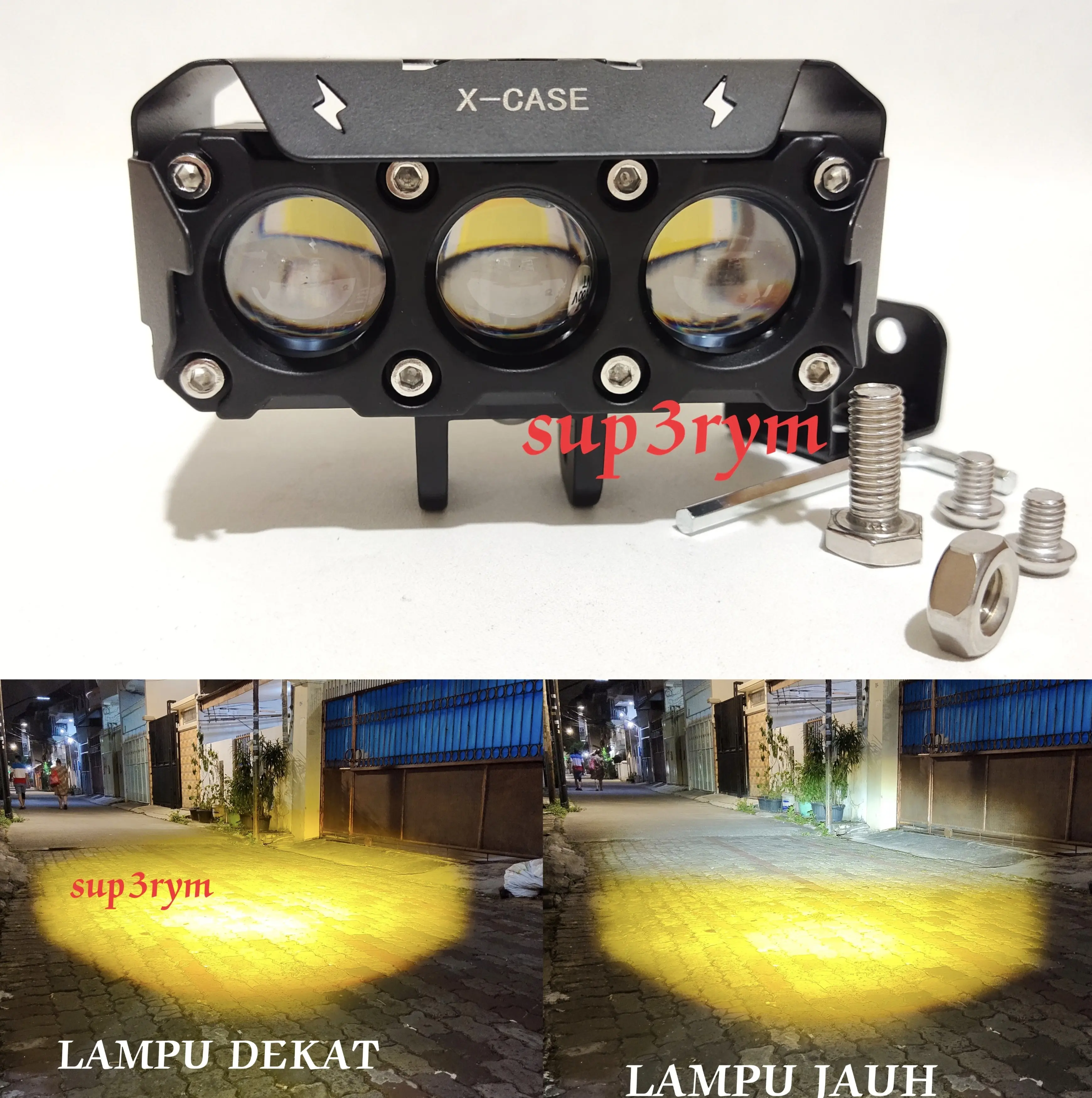 Lampu tembak LED Laser D2 D3 transformer SQL 3 mata lensa kuning putih
