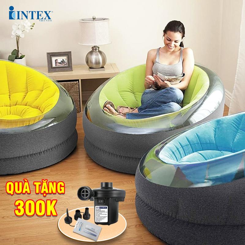Ghế hơi sắc màu mẫu mới chính hãng INTEX 66582, tải trọng tối đa 100kg, bảo hành 12 tháng