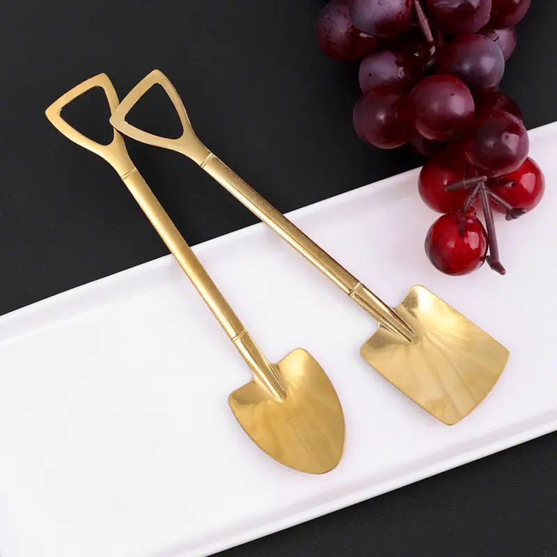 Thìa hình dạng xẻng bằng thép không gỉ, bộ 4 / 1 cái, thích hợp cho cà phê, dưa hấu, kem, món tráng miệng và trà, đầu nhọn, bộ Đồ Ăn nhà bếp 7