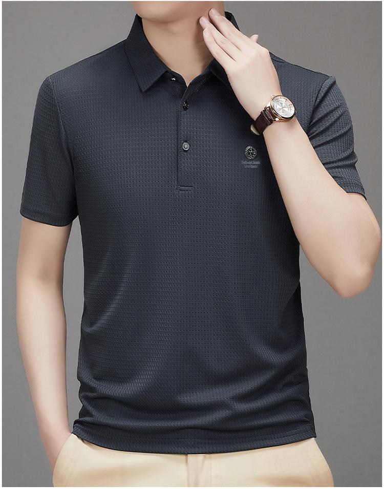Product Introduction of Men's Polo Shirt, New Collection, Wrinkle-Free Ice Silk Material, Summer Business Collar, High Elastic, Breathable, Premium Ice Feel T-Shirt 12