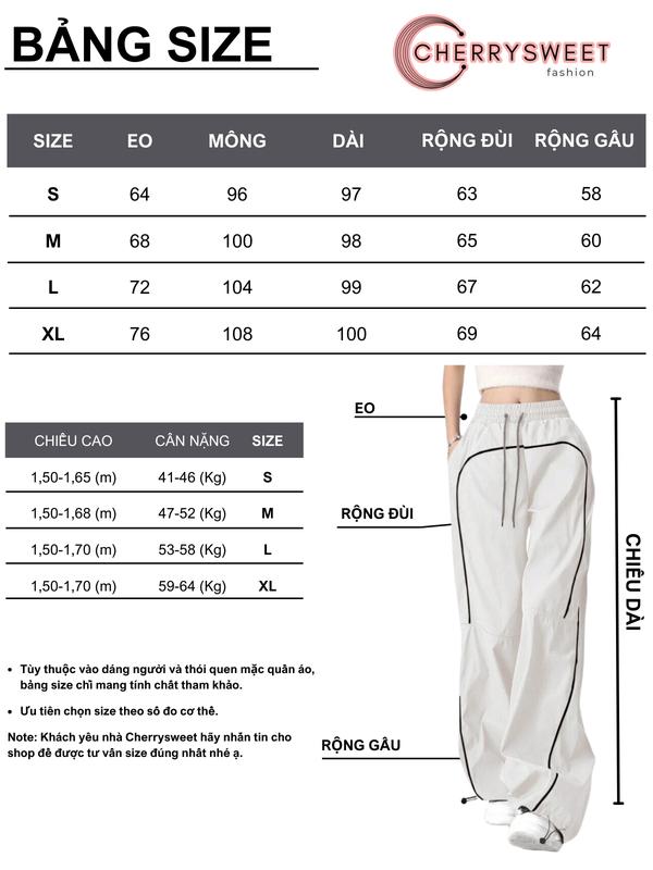 Quần gió nữ Cherrrysweet thể thao vải dù chất lượng cao có dây rút viền phối màu đẹp T131 Women Pants Sport 3