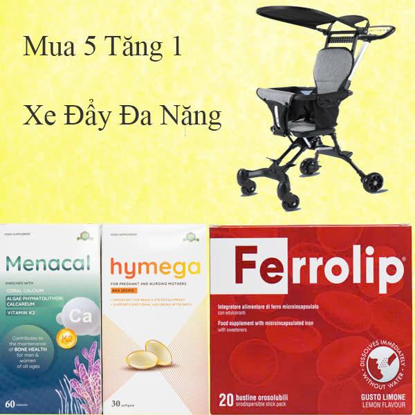 Combo 1 hộp Canxi Menacal, 2 hộp sắt bầu Ferrolip, 2 hộp DHA Hymega