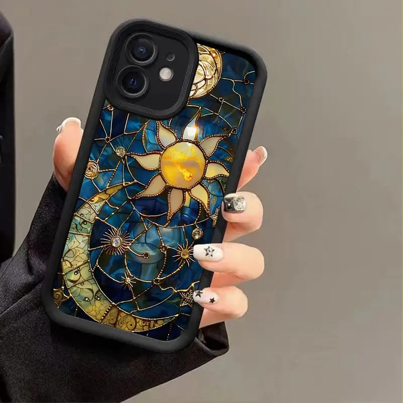 Creative Sun & Moon Pattern Phone Case, Shockproof Phone Protective Cover, Phone Accessory Compatible with iphone 16 15 14 13 12 11 Plus Pro Max 0