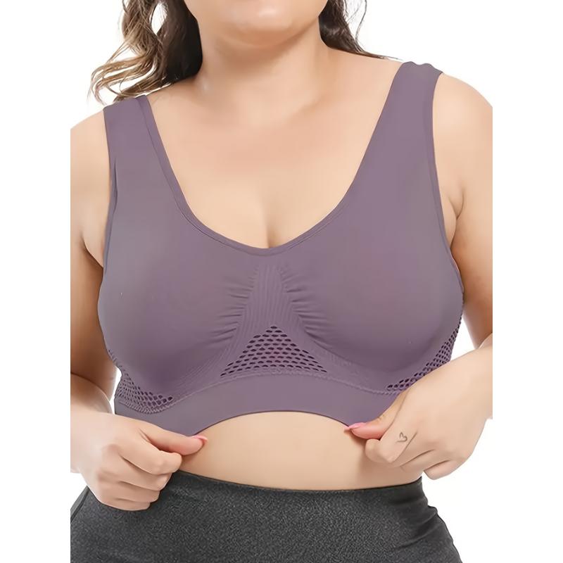 Large Size Seamless Sports Bra for Women - Purple, Breathable Mesh with Removable Pads, Comfortable and Fitted Vest Style, Breathable High Elasticity Fitness Running Wireless Hollow Mesh Yoga Underwear, Suitable for Fitness, Work, 7