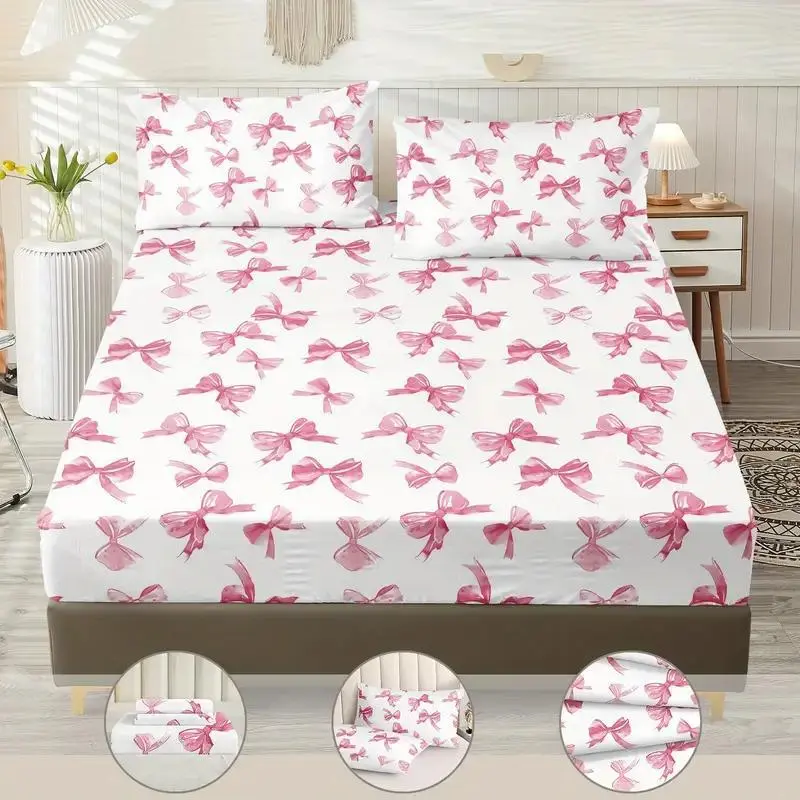 Bowknot Pattern Bedding Set, 1 Count Bedspread & 2 Counts Pillowcase without Filler, Soft Breathable Bedding Set for Home Bedroom Hotel 2