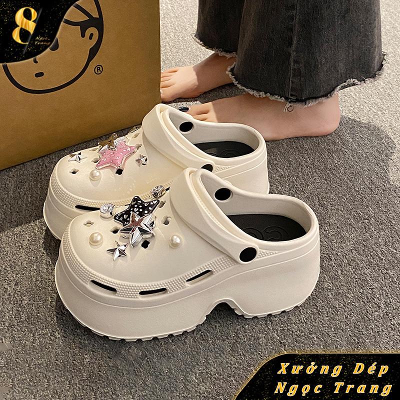  Sục Cross dế cao 7cm Dép sandal nữ có lỗ thoáng khí dính kèm sticker dễ thương Shoes GiàY Cao Su DéP DéP. DéP 