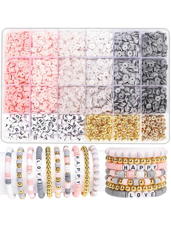 Boho Style Plain Color & Letter Design Clay Bead for Girls, 1 Box Trendy Multicolor Beads for Necklace & Bracelet Making, Chic Diy Material for Jewelry Making As Gifts, Vintage Jewelry 5