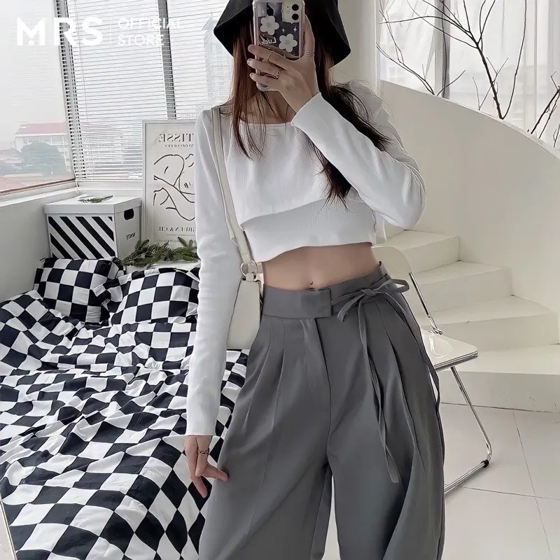 Quần ống rộng thắt dây nơ vải Ruby dài 100cm Mã M015 Nữ Women Pants 2