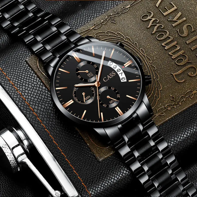 CASS JAM TANGAN PRIA TERBARU 2023 BAND BAJA KALENDER LEDAKAN BAND KUARSA WATCH MEN'S BUSINESS MEN'S WATCH THREE DIAL DIAL WATCH WATCH 0